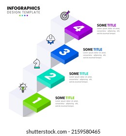 Infographic template with icons and 4 options or steps. Stairs. Can be used for workflow layout, diagram, banner, webdesign. Vector illustration