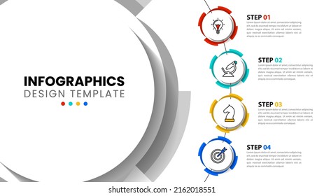 Plantilla de infografía con iconos y 4 opciones o pasos. Engranajes. Se puede utilizar para diseño de flujo de trabajo, diagrama, banner, diseño web. Ilustración del vector