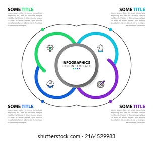 Infographic template with icons and 4 options or steps. Circle. Can be used for workflow layout, diagram, banner, webdesign. Vector illustration