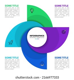 Plantilla de infografía con iconos y 4 opciones o pasos. Hélice. Se puede utilizar para diseño de flujo de trabajo, diagrama, banner, diseño web. Ilustración del vector