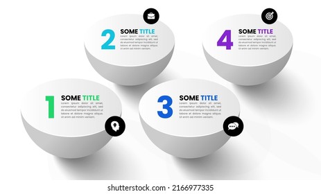 Plantilla de infografía con iconos y 4 opciones o pasos. Se puede utilizar para diseño de flujo de trabajo, diagrama, banner, diseño web. Ilustración del vector