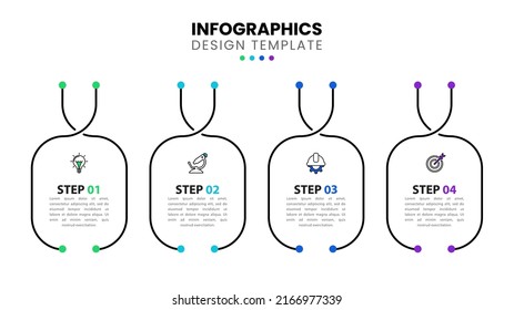 Plantilla de infografía con iconos y 4 opciones o pasos. Rectángulos. Se puede utilizar para diseño de flujo de trabajo, diagrama, banner, diseño web. Ilustración del vector