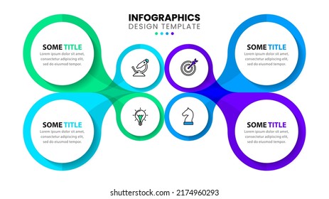 Plantilla de infografía con iconos y 4 opciones o pasos. Se puede utilizar para diseño de flujo de trabajo, diagrama, banner, diseño web. Ilustración del vector