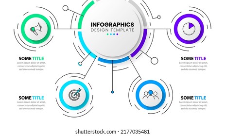 Infographic template with icons and 4 options or steps. Circle. Can be used for workflow layout, diagram, banner, webdesign. Vector illustration