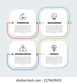 Infographic template with icons and 4 options or steps. SWOT. Can be used for workflow layout, diagram, banner, webdesign. Vector illustration