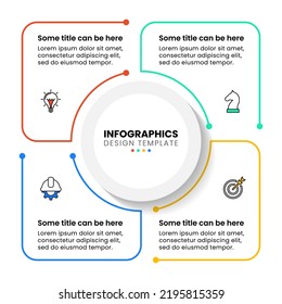 Plantilla de infografía con iconos y 4 opciones o pasos. Círculo. Se puede utilizar para diseño de flujo de trabajo, diagrama, banner, diseño web. Ilustración del vector