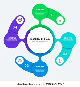 Infographic template with icons and 4 options or steps. Circle. Can be used for workflow layout, diagram, banner, webdesign. Vector illustration
