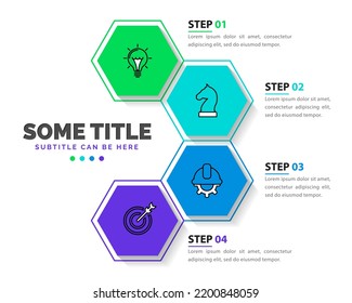 Infographic template with icons and 4 options or steps. Hexagon. Can be used for workflow layout, diagram, banner, webdesign. Vector illustration