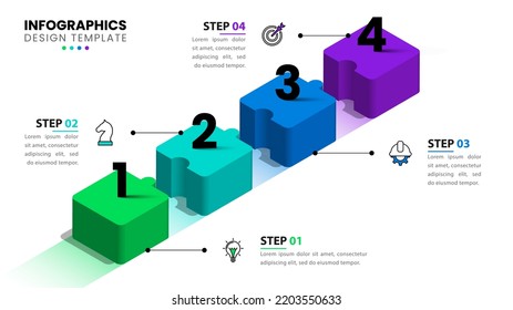 Infographic template with icons and 4 options or steps. Puzzle. Can be used for workflow layout, diagram, banner, webdesign. Vector illustration