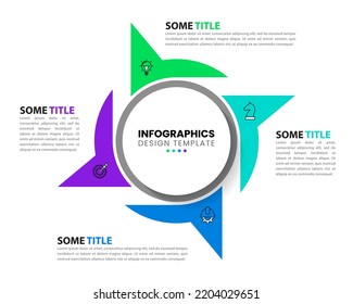 Infographic template with icons and 4 options or steps. Circle. Can be used for workflow layout, diagram, banner, webdesign. Vector illustration