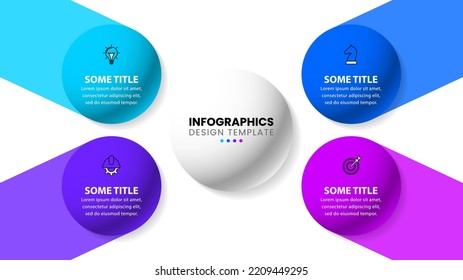 Plantilla de infografía con iconos y 4 opciones o pasos. Se puede utilizar para diseño de flujo de trabajo, diagrama, banner, diseño web. Ilustración del vector