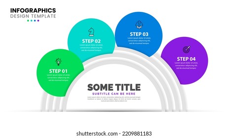 Infographic template with icons and 4 options or steps. Semicircle. Can be used for workflow layout, diagram, banner, webdesign. Vector illustration