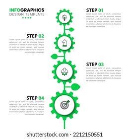 Plantilla de infografía con iconos y 4 opciones o pasos. Engranajes. Se puede utilizar para diseño de flujo de trabajo, diagrama, banner, diseño web. Ilustración del vector