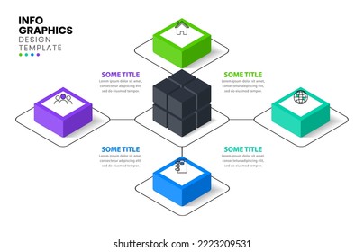 Infographic template with icons and 4 options or steps. Cube. Can be used for workflow layout, diagram, banner, webdesign. Vector illustration