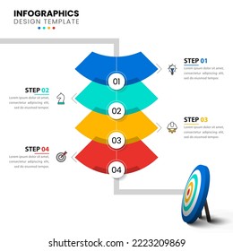 Plantilla de infografía con iconos y 4 opciones o pasos. Abstract Funnel. Se puede utilizar para diseño de flujo de trabajo, diagrama, banner, diseño web. Ilustración del vector