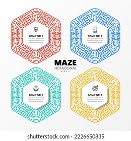 Infographic template with icons and 4 options or steps. Maze. Can be used for workflow layout, diagram, banner, webdesign. Vector illustration