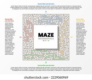 Infographic template with icons and 4 options or steps. Maze. Can be used for workflow layout, diagram, banner, webdesign. Vector illustration