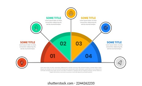 Infographic template with icons and 4 options or steps. Semicircle. Can be used for workflow layout, diagram, banner, webdesign. Vector illustration