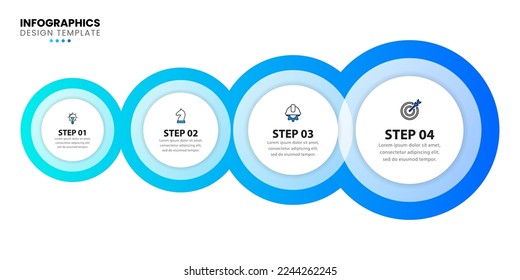 Plantilla de infografía con iconos y 4 opciones o pasos. Círculos. Se puede utilizar para diseño de flujo de trabajo, diagrama, banner, diseño web. Ilustración del vector