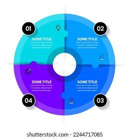 Plantilla de infografía con iconos y 4 opciones o pasos. Círculo. Se puede utilizar para diseño de flujo de trabajo, diagrama, banner, diseño web. Ilustración del vector