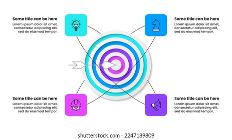 Infographic template with icons and 4 options or steps. Dartboard. Can be used for workflow layout, diagram, banner, webdesign. Vector illustration