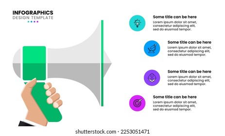 Infographic template with icons and 4 options or steps. Megaphone. Can be used for workflow layout, diagram, banner, webdesign. Vector illustration
