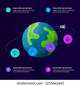 Infographic template with icons and 4 options or steps. Business metaphor. Planet