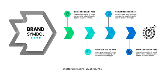 Plantilla de infografía con iconos y 4 opciones o pasos. Flechas. Se puede utilizar para diseño de flujo de trabajo, diagrama, banner, diseño web. Ilustración del vector