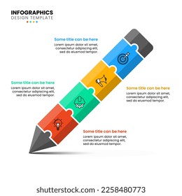 Plantilla de infografía con iconos y 4 opciones o pasos. Lápiz. Se puede utilizar para diseño de flujo de trabajo, diagrama, banner, diseño web. Ilustración del vector