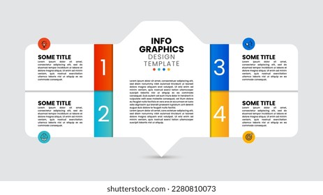 Plantilla de infografía con iconos y 4 opciones o pasos. Flecha. Se puede utilizar para diseño de flujo de trabajo, diagrama, banner, diseño web. Ilustración del vector