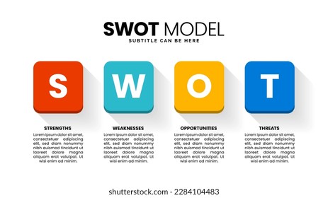 Infographic template with icons and 4 options or steps. SWOT model. Can be used for workflow layout, diagram, banner, webdesign. Vector illustration