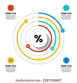 Infographic template with icons and 4 options or steps. Circle and percentages. Can be used for workflow layout, diagram, banner, webdesign. Vector illustration