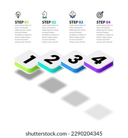 Infographic template with icons and 4 options or steps. Levitating stairs. Can be used for workflow layout, diagram, banner, webdesign. Vector illustration