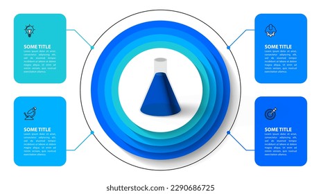 Infografische Vorlage mit Symbolen und 4 Optionen oder Schritten. Laborrohr. Kann für Workflow-Layout, Diagramm, Banner, Webdesign verwendet werden. Vektorgrafik