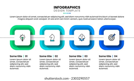 Plantilla de infografía con iconos y 4 opciones o pasos. Rectángulos. Se puede utilizar para diseño de flujo de trabajo, diagrama, banner, diseño web. Ilustración del vector