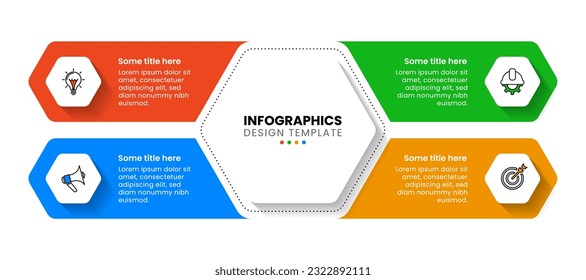 Infographic template with icons and 4 options or steps. Hexagon. Can be used for workflow layout, diagram, webdesign. Vector illustration