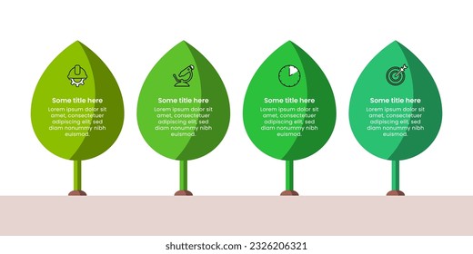 Plantilla de infografía con iconos y 4 opciones o pasos. Planta. Se puede utilizar para diseño de flujo de trabajo, banner, diagrama, diseño web. Ilustración del vector