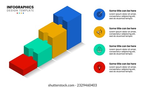 Infographic template with icons and 4 options or steps. Izometric puzzle. Can be used for workflow layout, diagram, banner, webdesign. Vector illustration