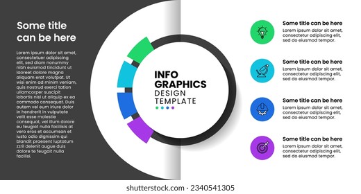 Infographic template with icons and 4 options or steps. Circle. Can be used for workflow layout, diagram, banner, webdesign. Vector illustration