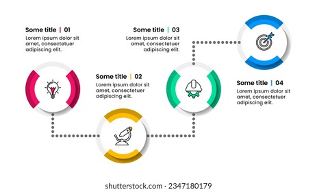 Infographic template with icons and 4 options or steps. Connected circles. Can be used for workflow layout, diagram, banner, webdesign. Vector illustration