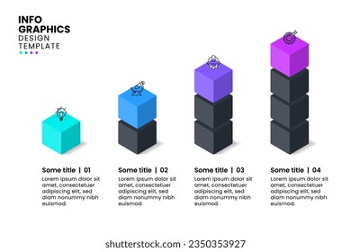 Infographic template with icons and 4 options or steps. Isometric cubes. Can be used for workflow layout, diagram, banner, webdesign. Vector illustration