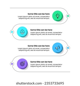 Plantilla de infografía con iconos y 4 opciones o pasos. Línea Zigzag. Se puede utilizar para diseño de flujo de trabajo, diagrama, banner, diseño web. Ilustración del vector