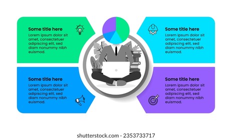 Infografische Vorlage mit Symbolen und 4 Optionen oder Schritten. Kann für Workflow-Layout, Diagramm, Banner, Webdesign verwendet werden. Vektorgrafik