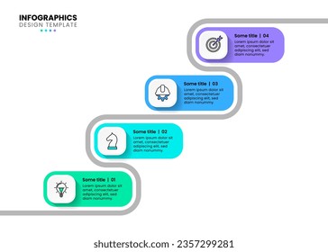 Infografische Vorlage mit Symbolen und 4 Optionen oder Schritten. Rechteckige Linie. Kann für Workflow-Layout, Diagramm, Banner, Webdesign verwendet werden. Vektorgrafik