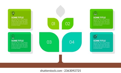 Infographic template with icons and 4 options or steps. Green tree. Can be used for workflow layout, diagram, banner, webdesign. Vector illustration