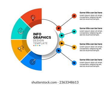 Plantilla de infografía con iconos y 4 opciones o pasos. Semicírculo. Se puede utilizar para diseño de flujo de trabajo, diagrama, banner, diseño web. Ilustración del vector