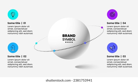 Infographic template with icons and 4 options or steps. Sphere. Can be used for workflow layout, diagram, banner, webdesign. Vector illustration