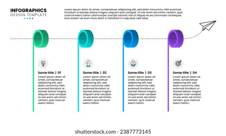 Plantilla de infografía con iconos y 4 opciones o pasos. Se puede utilizar para diseño de flujo de trabajo, diagrama, banner, diseño web. Ilustración del vector
