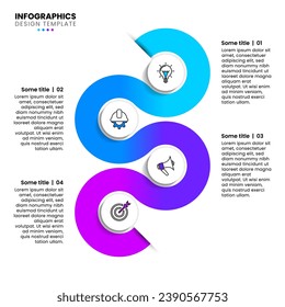 Infographic template with icons and 4 options or steps. Zigzag line. Can be used for workflow layout, diagram, webdesign. Vector illustration