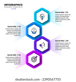 Infographic template with icons and 4 options or steps. Hexagons. Can be used for workflow layout, diagram, webdesign. Vector illustration